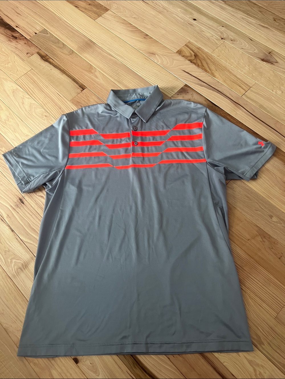 Under Armour Gray Polo with Bright Red Stripe Accents